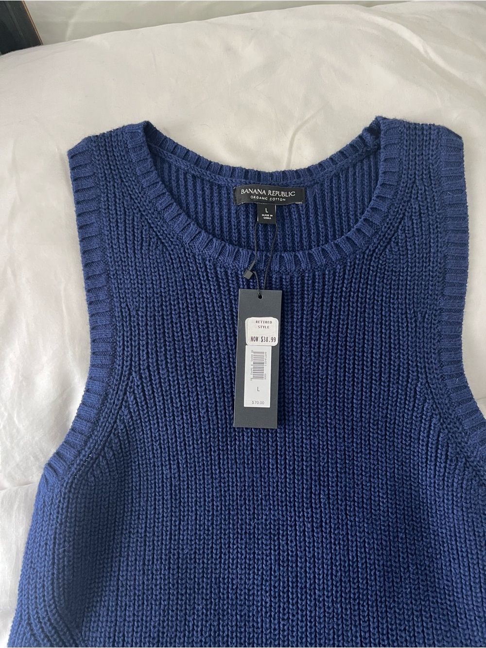 Banana Republic Navy Blue Knit Tank Sweater Organic Cotton